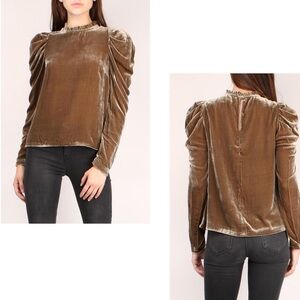Ulla Johnson Giles Velvet Blouse olive puff sleeve ruffle collar silk blend 6